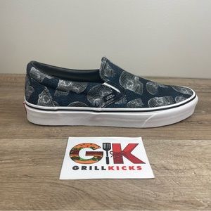 VANS Classic Slip On Wireframe Skull Black Canvas Sneaker Men's Size VN0A33TB9IB